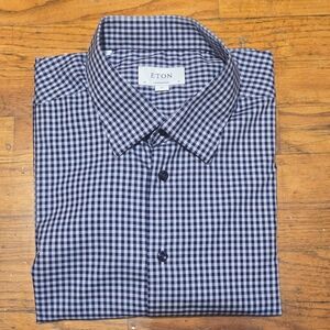 ETON Contemporary Fit Dress Shirt Men's 46/18 2XL Blue Check Signature Twill